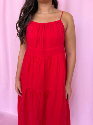 girl wearing a red dress