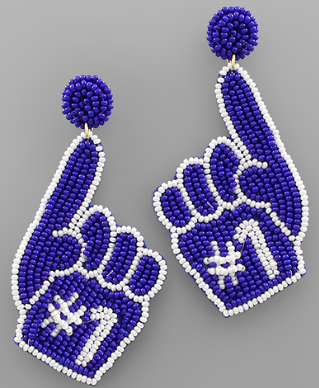 Beaded #1 Hand Earrings Blue