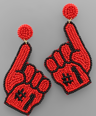 Beaded #1 Hand Earrings Red