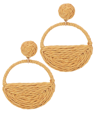 Beige Raffia Round Earring