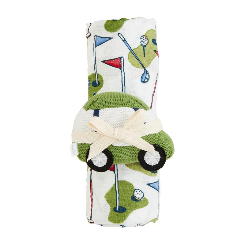 Blue Golf Swaddle & Rattle