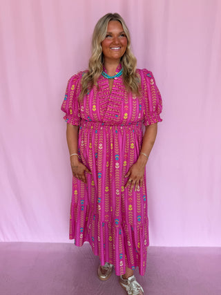 Vibrant Ruffle Midi Dress- Curvy