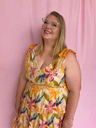 woman wearing floral dress