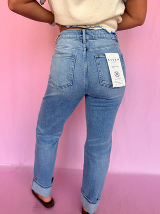 Emma High Rise Crop Straight Cuffed Jeans