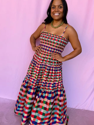 Plaid Tiered Maxi Dress
