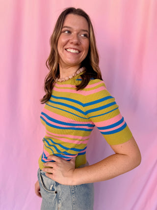 Ribbed Short Sleeve Sweater