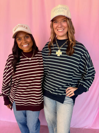 Striped Mock Neck Sweatshirt