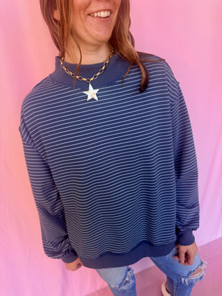 Stripe Mock Neck Sweatshirt