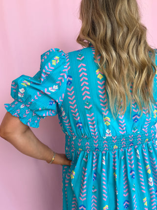 Vibrant Ruffle Midi Dress- Curvy