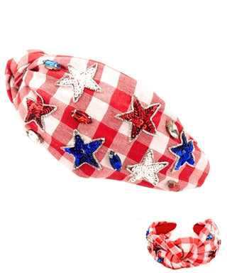 Red/Blue USA Star Checkered Headband