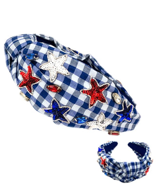 Blue/Red USA Star Checkered Headband