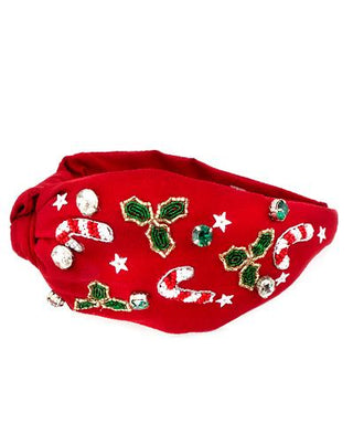 Red Candy Cane Mistletoe Headband