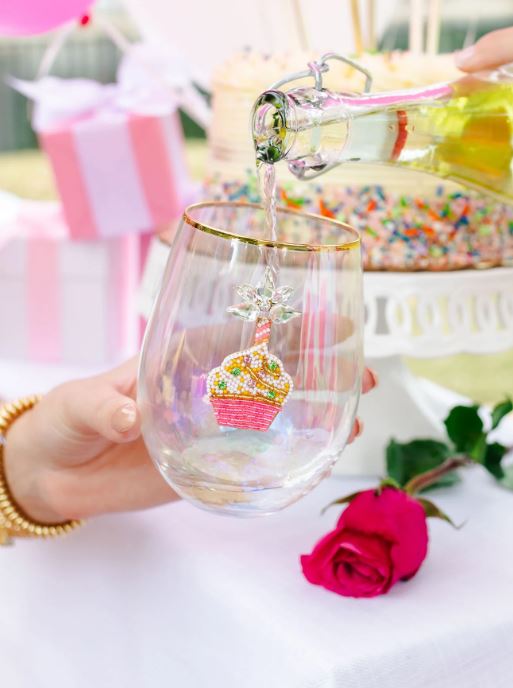 Beaded Cupcake Stemless Wine Glass