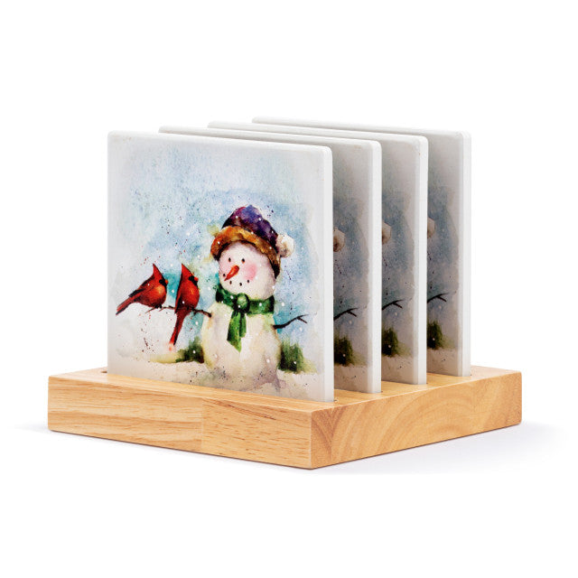 Cardinal/Snowman Coaster Set