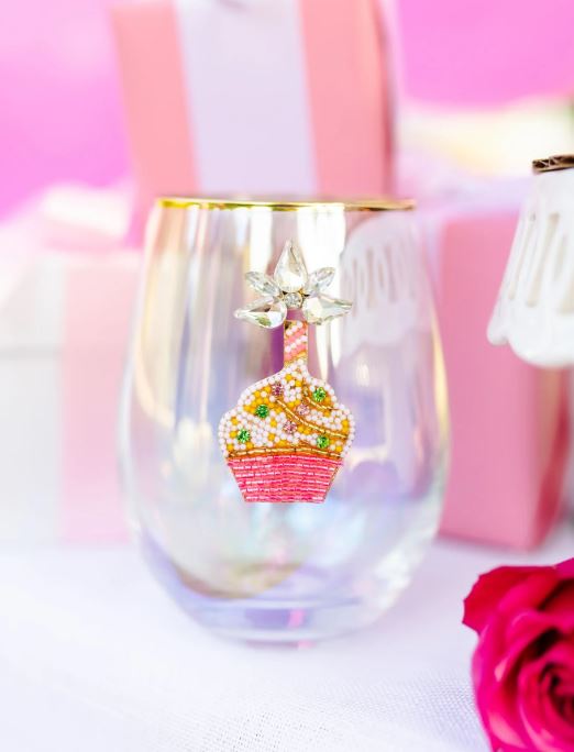 Beaded Cupcake Stemless Wine Glass