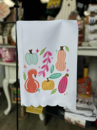 Colorful Gourds Scallop Tea Towel