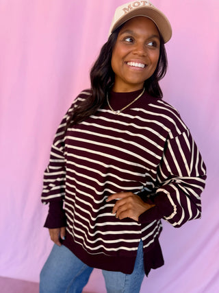 Striped Mock Neck Sweatshirt