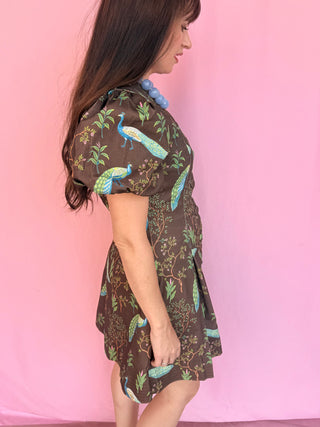 Peacock Puff Sleeve Dress