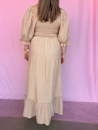 Gingham Puff Sleeve Maxi- Curvy