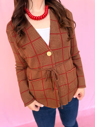 Plaid Belted Knit Blazer