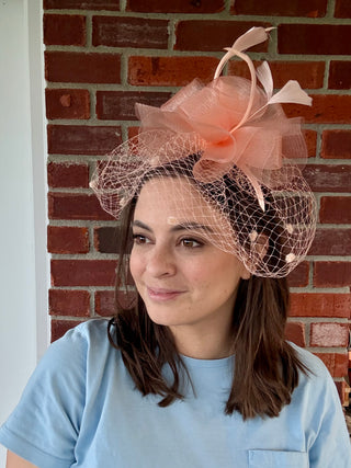 Peach Dot Netting Fascinator