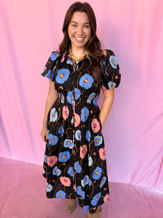 Midnight Bloom Midi Dress