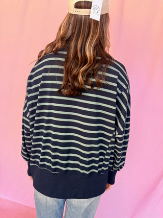 Striped Mock Neck Sweatshirt