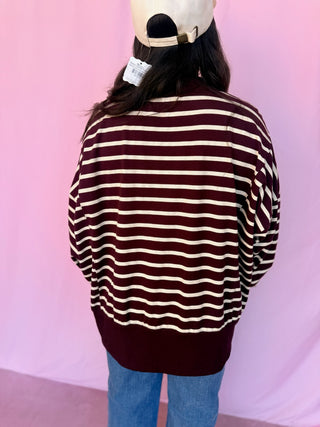 Striped Mock Neck Sweatshirt