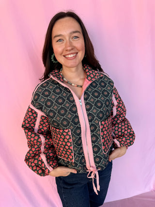 Patchwork Quilted Bomber Jacket