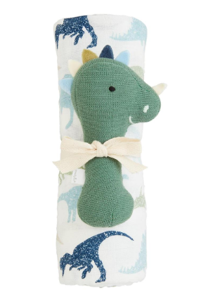 Dino Swaddle & Rattle Set