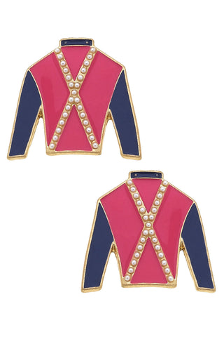 Dixie Jockey Silk Stud Pink/Navy Earrings