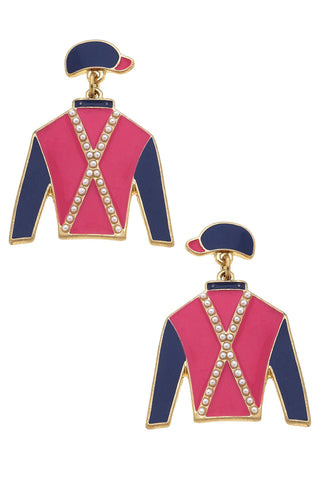Dixie Jockey Silk Pink/Navy Earrings