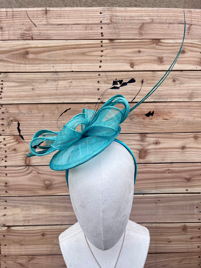 Aqua Bow Feather Fascinator