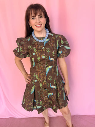 Peacock Puff Sleeve Dress