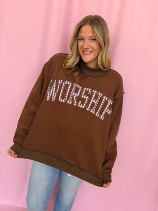 girl wearing a worship mockneck