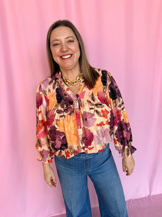 girl wearing floral top 