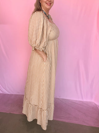 Gingham Puff Sleeve Maxi- Curvy