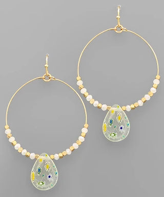 White Lampwork Teardrop Earrings
