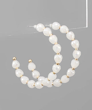White Glass Ball Beaded Hoop Earrings