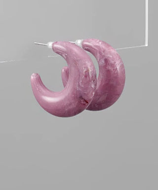 Lavender Crescent Resin Hoop Earrings
