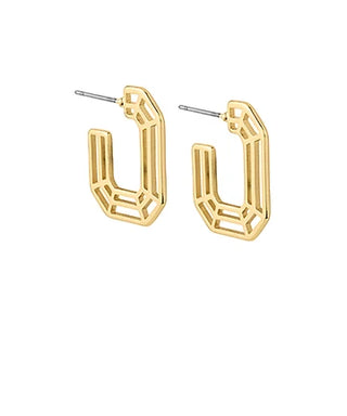 Gold Pave Rectangle Hoop Earrings