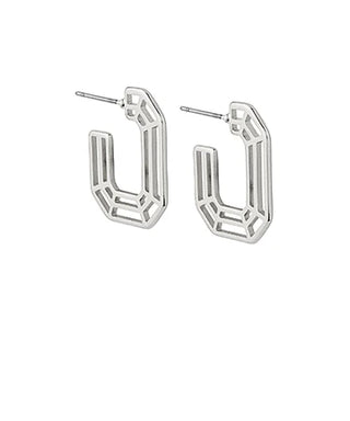 Silver Pave Rectangle Hoop Earrings