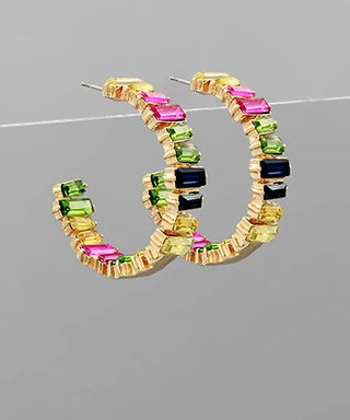 Crystal & Metal Hoop Earrings