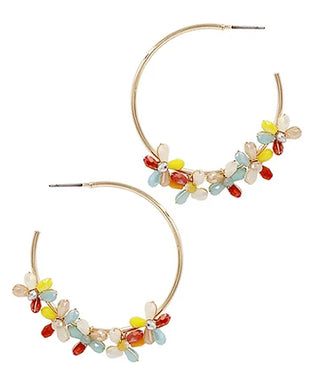 Glass Bead Flower Hoop Earrings