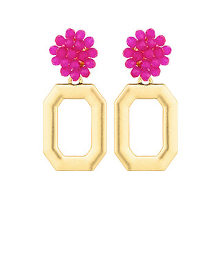 Fuchsia Linked PomPom Earrings