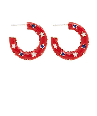 Red USA Flag Hoop Earrings