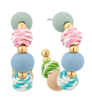 Rattan & Wood Ball Bead Hoop Earrings