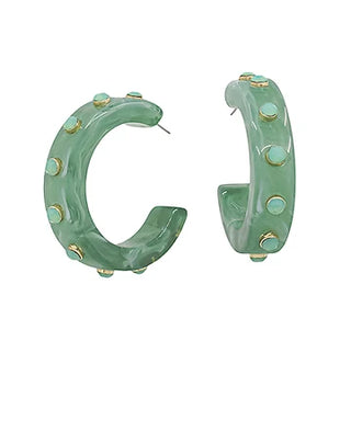 Green Crystal Station Hoop Earrings
