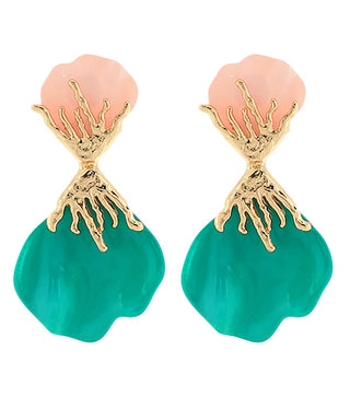 Teal Gold Dipped Petal Earring