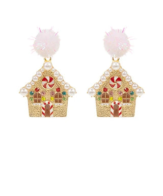 Christmas Cookie House Drop Earrings